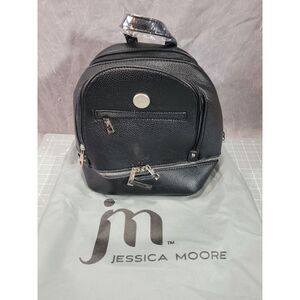 Jessica Moore Essentials Mini Backpack Womens Black Pebbled Faux Leather w/ Sack
